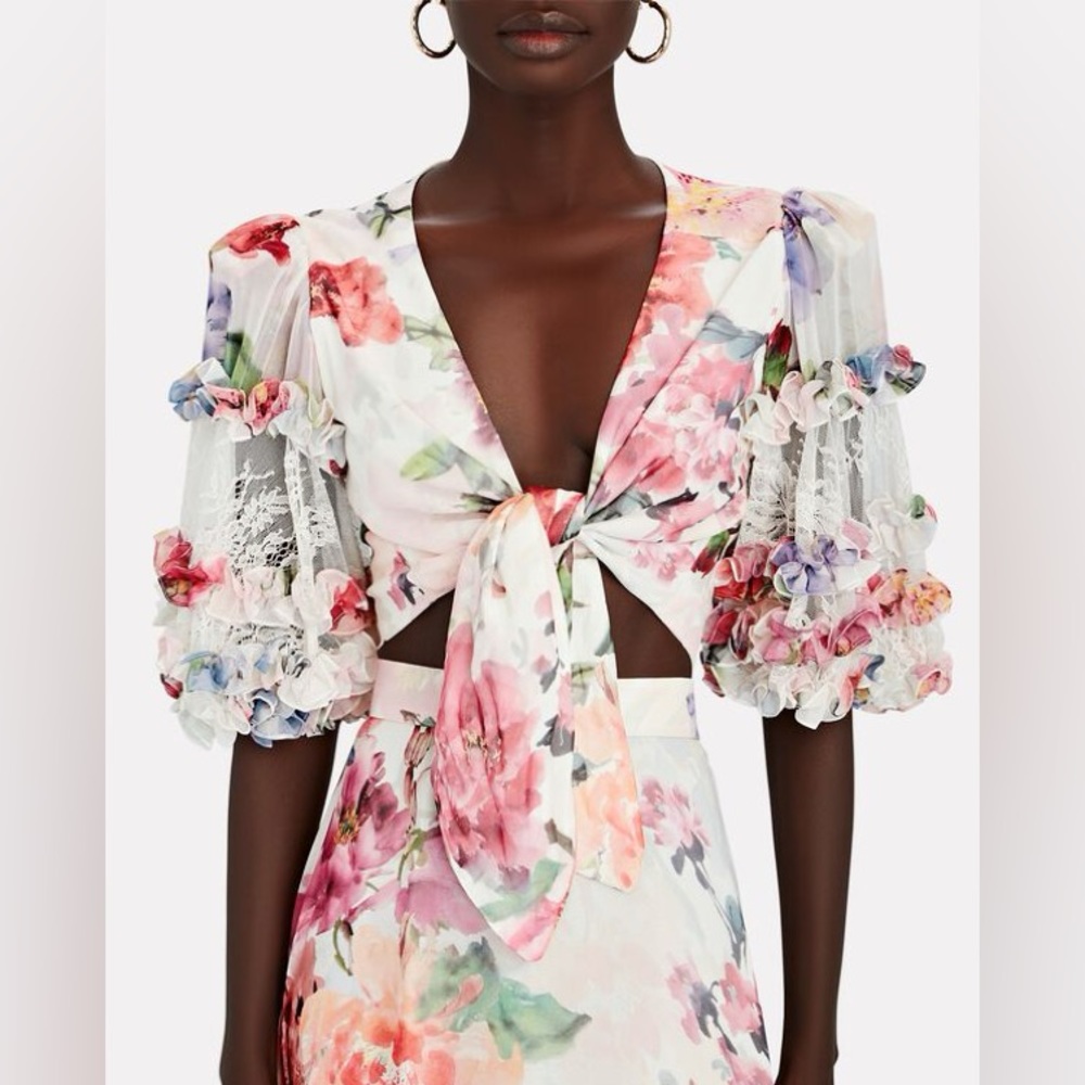 PatBO floral and lace tie top